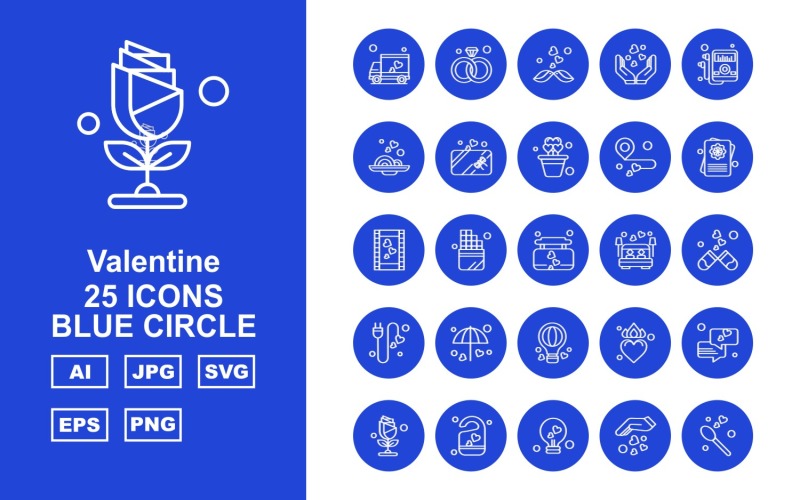 25 Premium Valentine Blue Circle Icon Set