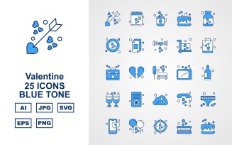 25 Premium Valentine Blue Tone Icon Set