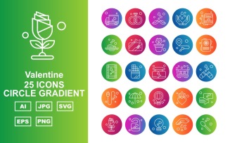 25 Premium Valentine Circle Gradient Icon Set