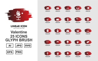 25 Premium Valentine Glyph Brush Icon Set