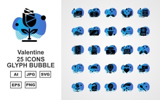 25 Premium Valentine Glyph Bubble Icon Set