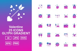 25 Premium Valentine Glyph Gradient Icon Set