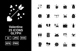 25 Premium Valentine Glyph Icon Set