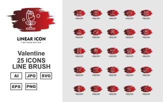 25 Premium Valentine Line Brush Icon Set