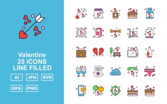 25 Premium Valentine Line Filled Icon Set