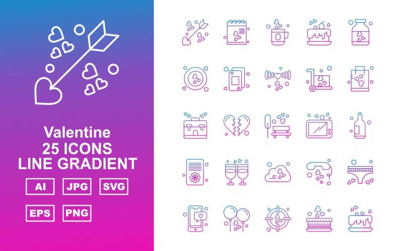 25 Premium Valentine Line Gradient Icon Set