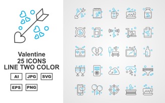 25 Premium Valentine Line Two Color Icon Set