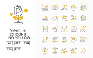 25 Premium Valentine Lino Yellow Icon Set
