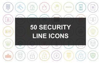 50 Security Line Round Circle Icon Set