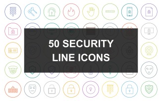 50 Security Line Round Circle Icon Set