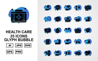 25 Premium Health Care Glyph Bubble Icon Set