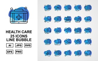 25 Premium Health Care Line Bubble Icon Set
