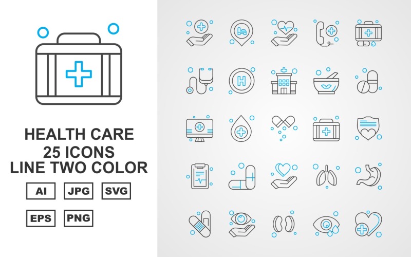25 Premium Health Care Line Two Color Icon Set