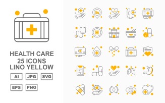 25 Premium Health Care Lino Yellow Icon Set