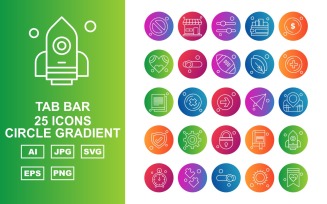 25 Premium Tab Bar Circle Gradient Icon Set