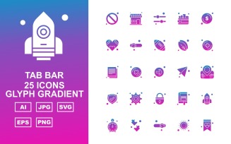 25 Premium Tab Bar Glyph Gradient Icon Set