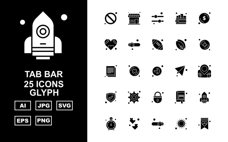 25 Premium Tab Bar Glyph Icon Set