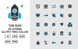 25 Premium Tab Bar Glyph Two Color Icon Set