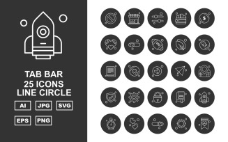 25 Premium Tab Bar Line Circle Icon Set
