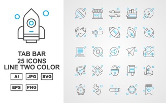 25 Premium Tab Bar Line Two Color Icon Set