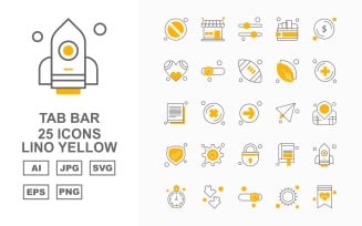 25 Premium Tab Bar Lino Yellow Icon Set