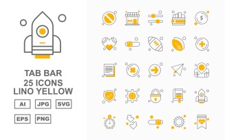 25 Premium Tab Bar Lino Yellow Icon Set