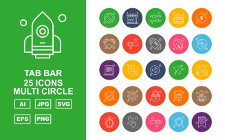 25 Premium Tab Bar Multi Circle Icon Set