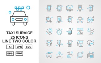 25 Premium Taxi Survice Line Two Color Icon Set