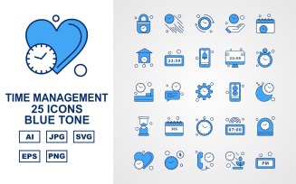 25 Premium Time Management Blue Tone Icon Set