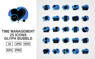 25 Premium Time Management Glyph Bubble Icon Set