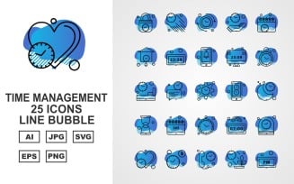 25 Premium Time Management Line Bubble Icon Set