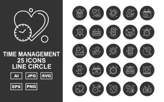 25 Premium Time Management Line Circle Icon Set
