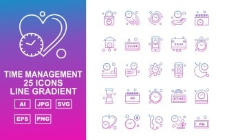 25 Premium Time Management Line Gradient Icon Set