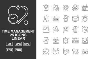 25 Premium Time Management Linear Icon Set