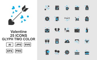 25 Premium Valentine Glyph Two Color Icon Set