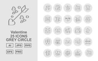 25 Premium Valentine Grey Circle Icon Set