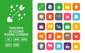 25 Premium Valentine Round Corner Icon Set