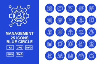25 Premium Management Blue Circle Icon Set