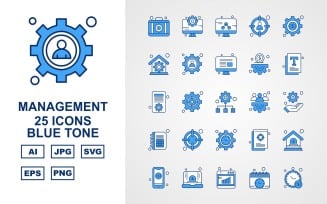 25 Premium Management Blue Tone Icon Set
