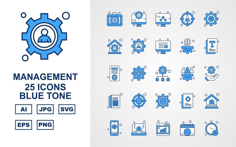 25 Premium Management Blue Tone Icon Set