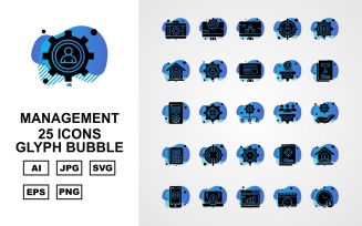 25 Premium Management Glyph Bubble Icon Set