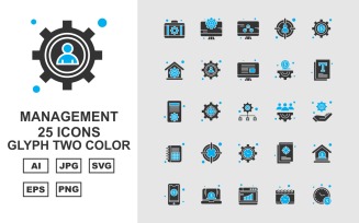 25 Premium Management Glyph Two Color Icon Set