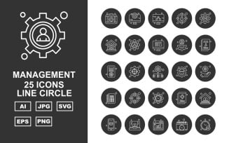 25 Premium Management Line Circle Icon Set