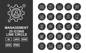 25 Premium Management Line Circle Icon Set