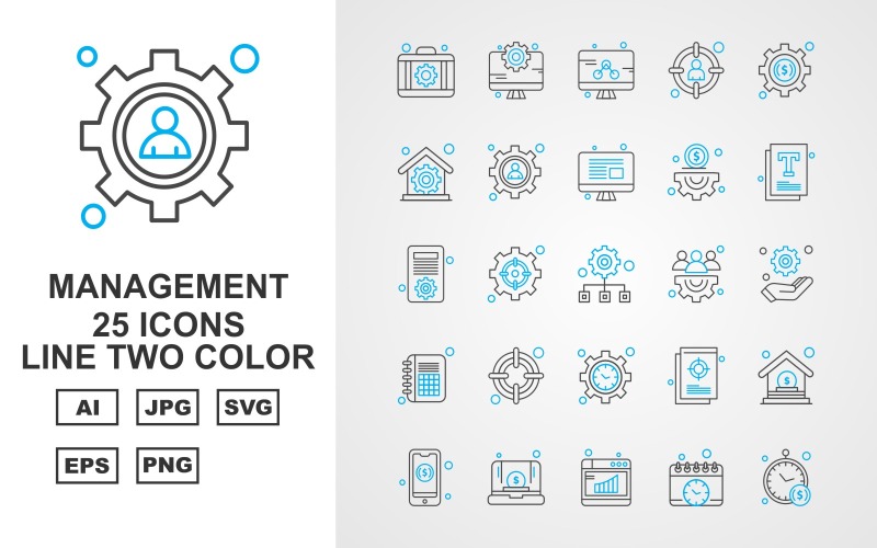 25 Premium Management Line Two Color Icon Set