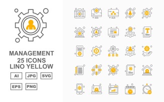 25 Premium Management Lino Yellow Icon Set
