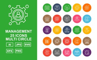 25 Premium Management Multi Circle Icon Set