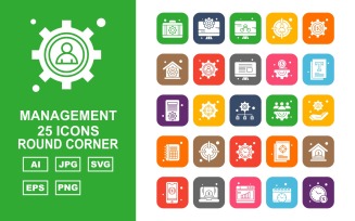 25 Premium Management Round Corner Icon Set