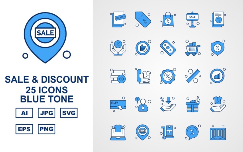 25 Premium Sale & Discount Blue Tone Icon Set
