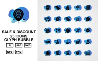 25 Premium Sale & Discount Glyph Bubble Icon Set